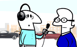 interviewing outside in heavy traffic